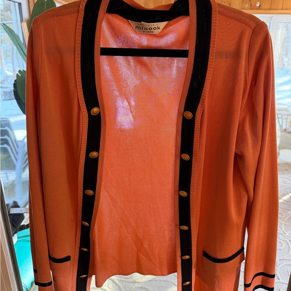 Vintage Misook Women's Peach and Black Trim Cardigan